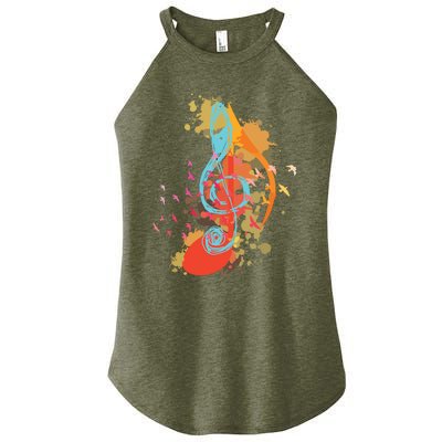 Colorful Treble Clef Music Theory Musician Teacher Birds Women's Perfect Tri Rocker Tank