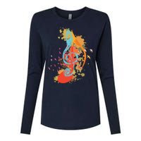 Colorful Treble Clef Music Theory Musician Teacher Birds Womens Cotton Relaxed Long Sleeve T-Shirt