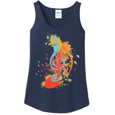 Colorful Treble Clef Music Theory Musician Teacher Birds Ladies Essential Tank