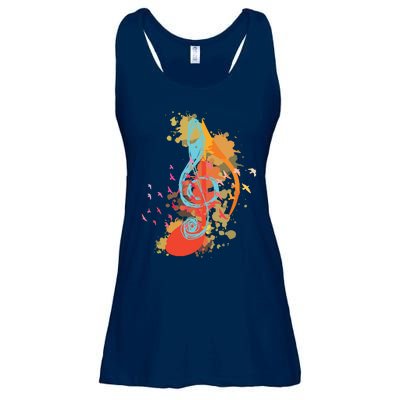 Colorful Treble Clef Music Theory Musician Teacher Birds Ladies Essential Flowy Tank