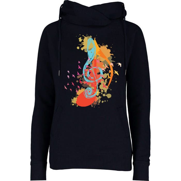 Colorful Treble Clef Music Theory Musician Teacher Birds Womens Funnel Neck Pullover Hood