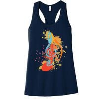 Colorful Treble Clef Music Theory Musician Teacher Birds Women's Racerback Tank