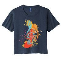 Colorful Treble Clef Music Theory Musician Teacher Birds Women's Crop Top Tee