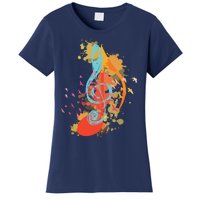 Colorful Treble Clef Music Theory Musician Teacher Birds Women's T-Shirt