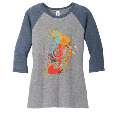 Colorful Treble Clef Music Theory Musician Teacher Birds Women's Tri-Blend 3/4-Sleeve Raglan Shirt