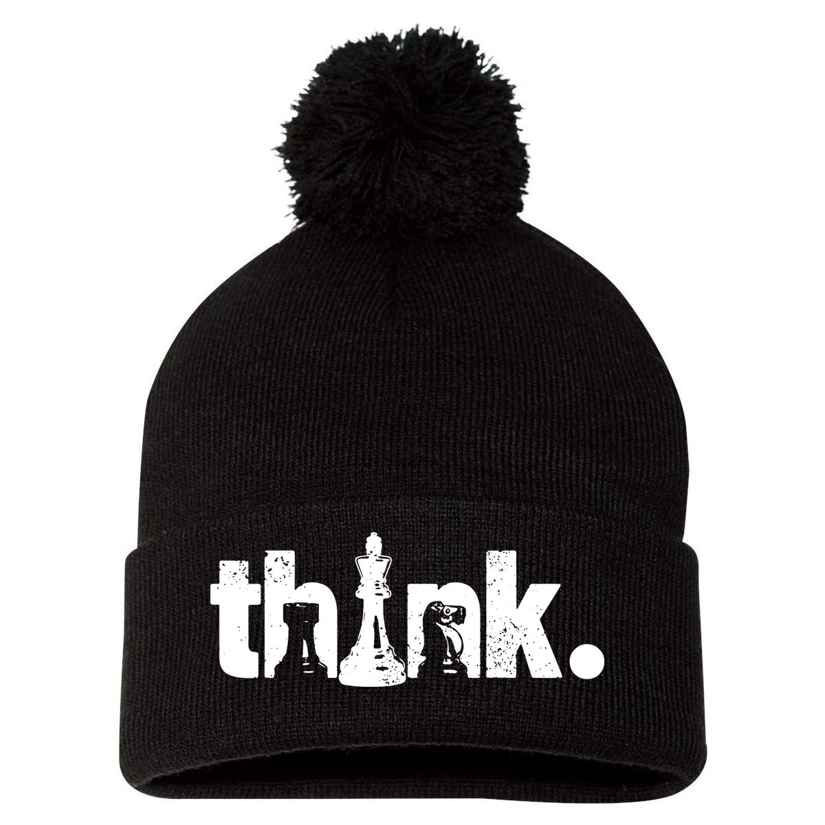 Chess Think Pom Pom 12in Knit Beanie