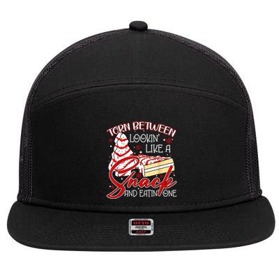 Christmas Tree Cake Torn Between Look Like A Snack Eat One 7 Panel Mesh Trucker Snapback Hat