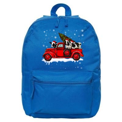 Christmas Three Cows Ride Red Truck Farmer Xmas Santa Hat Gift 16 in Basic Backpack