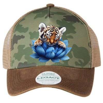 Cute Tiger Cub Blue Lotus Nature Tranquility Legacy Tie Dye Trucker Hat