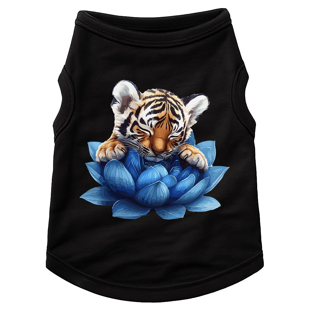 Cute Tiger Cub Blue Lotus Nature Tranquility Doggie Tank
