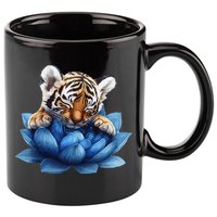 Cute Tiger Cub Blue Lotus Nature Tranquility 11oz C Handle Ceramic Mug