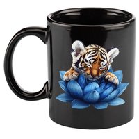 Cute Tiger Cub Blue Lotus Nature Tranquility 11oz C Handle Ceramic Mug