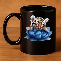 Cute Tiger Cub Blue Lotus Nature Tranquility 11oz C Handle Ceramic Mug