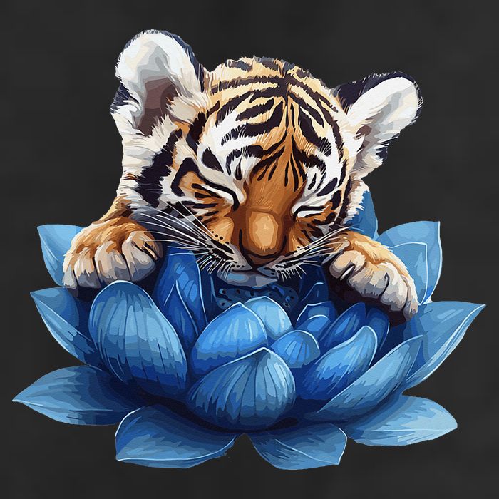 Cute Tiger Cub Blue Lotus Nature Tranquility 11oz C Handle Ceramic Mug