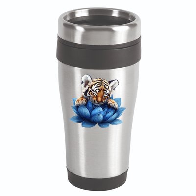 Cute Tiger Cub Blue Lotus Nature Tranquility 16oz Travel Tumbler