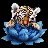 Cute Tiger Cub Blue Lotus Nature Tranquility Kids Hoodie