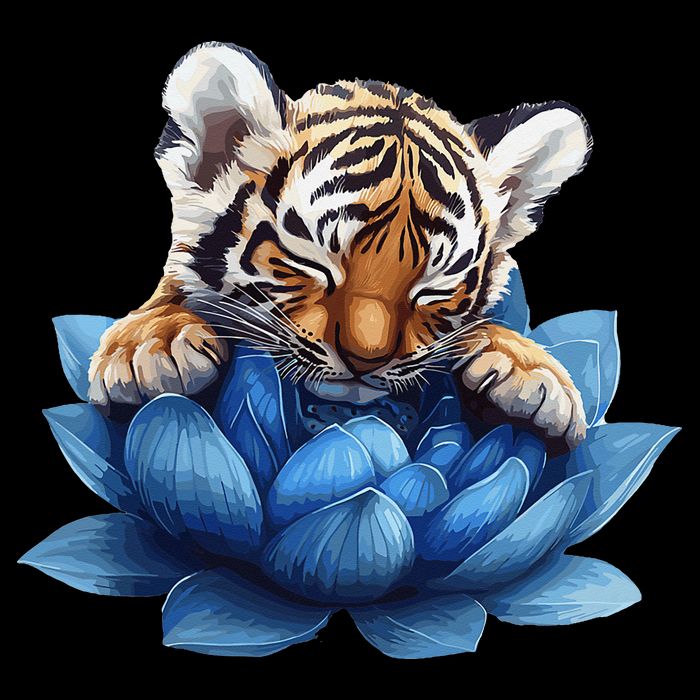 Cute Tiger Cub Blue Lotus Nature Tranquility Kids Hoodie