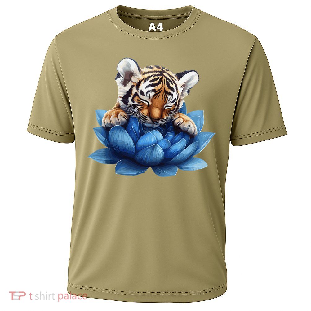 Cute Tiger Cub Blue Lotus Nature Tranquility Performance Shirt