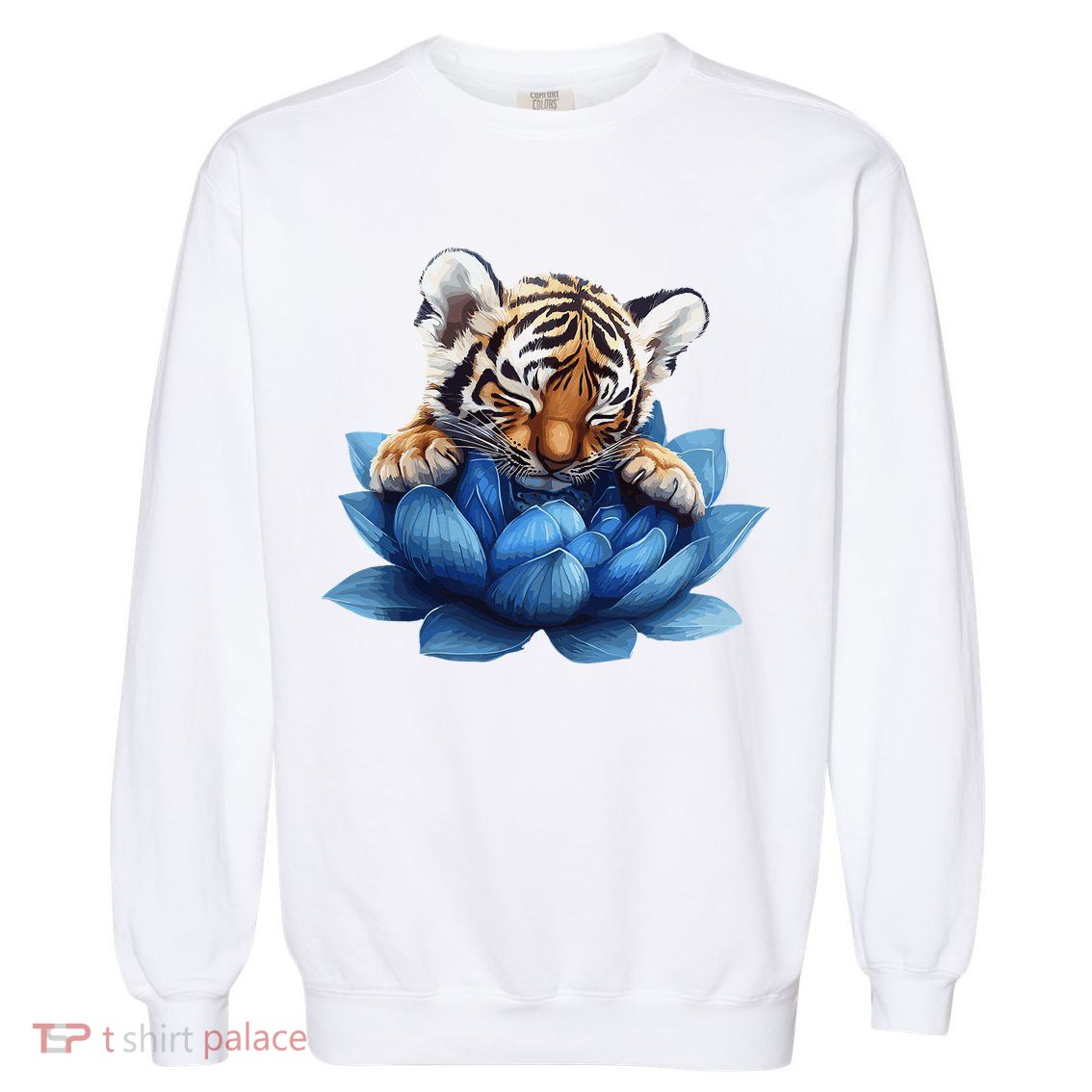 Cute Tiger Cub Blue Lotus Nature Tranquility Garment-Dyed Sweatshirt