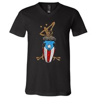 Coqui Taino Conga Boricua Puerto Rican Flag Gift V-Neck T-Shirt