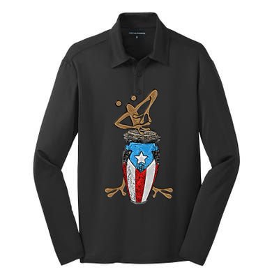 Coqui Taino Conga Boricua Puerto Rican Flag Gift Silk Touch Performance Long Sleeve Polo