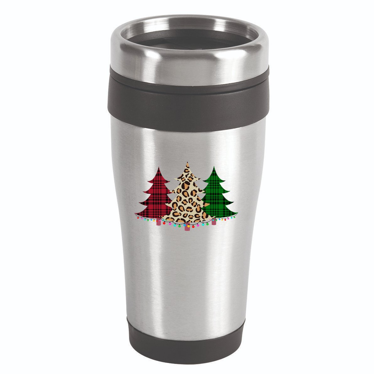 Christmas Tree Cheetah Plaid 16oz Travel Tumbler