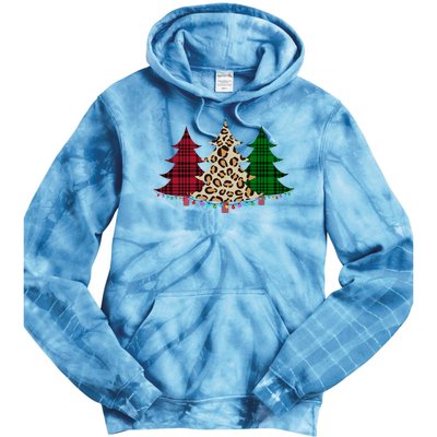 Christmas Tree Cheetah Plaid Tie Dye Hoodie