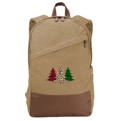 Christmas Tree Cheetah Plaid Cotton Canvas Backpack
