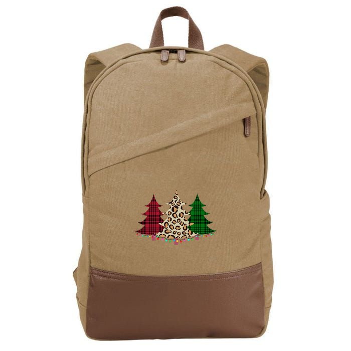 Christmas Tree Cheetah Plaid Cotton Canvas Backpack