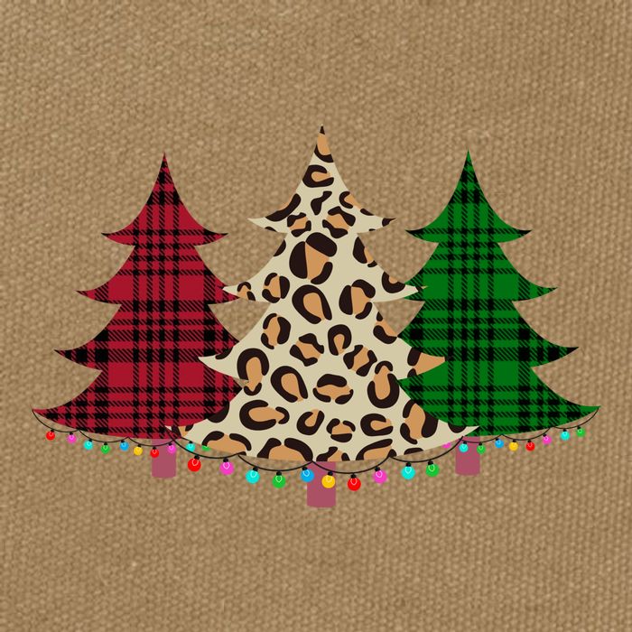 Christmas Tree Cheetah Plaid Cotton Canvas Backpack
