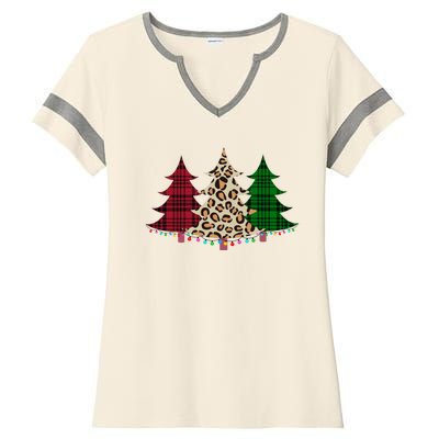 Christmas Tree Cheetah Plaid Ladies Halftime Notch Neck Tee