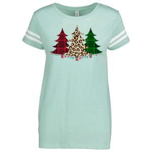 Christmas Tree Cheetah Plaid Enza Ladies Jersey Football T-Shirt