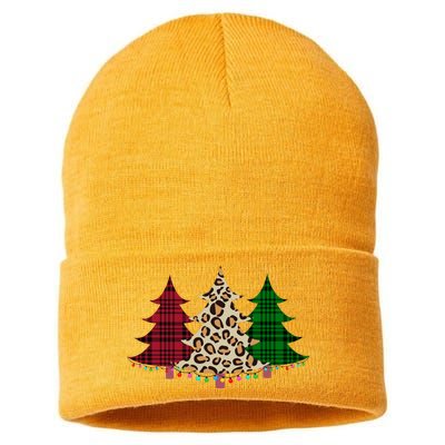 Christmas Tree Cheetah Plaid Sustainable Knit Beanie