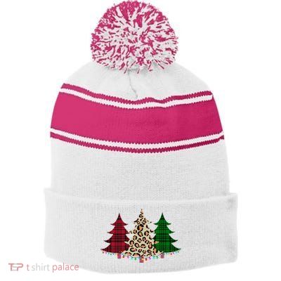 Christmas Tree Cheetah Plaid Stripe Pom Pom Beanie