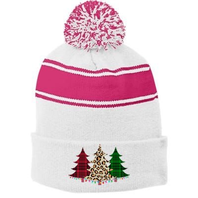 Christmas Tree Cheetah Plaid Stripe Pom Pom Beanie