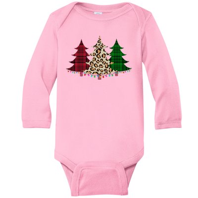 Christmas Tree Cheetah Plaid Baby Long Sleeve Bodysuit