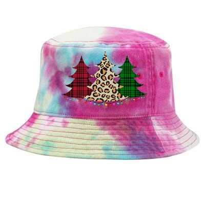 Christmas Tree Cheetah Plaid Tie-Dyed Bucket Hat