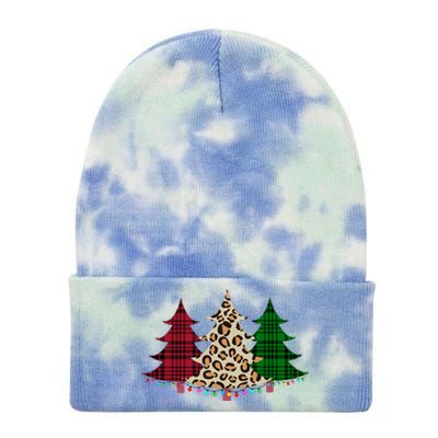 Christmas Tree Cheetah Plaid Tie Dye 12in Knit Beanie