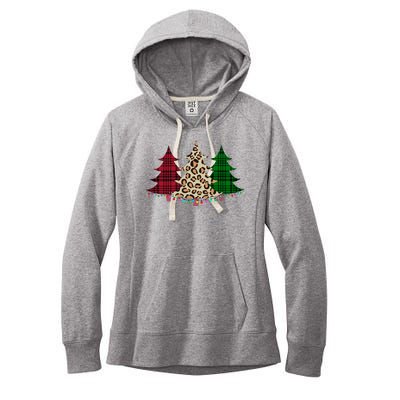 Christmas Tree Cheetah Plaid Women's Fleece Hoodie