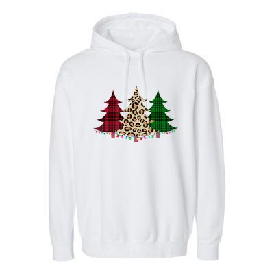 Christmas Tree Cheetah Plaid Garment-Dyed Fleece Hoodie