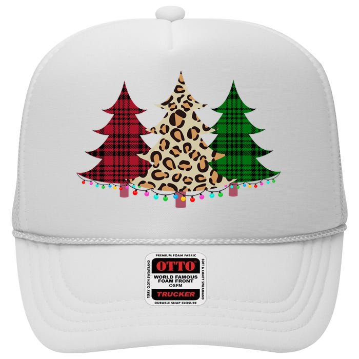 Christmas Tree Cheetah Plaid High Crown Mesh Back Trucker Hat