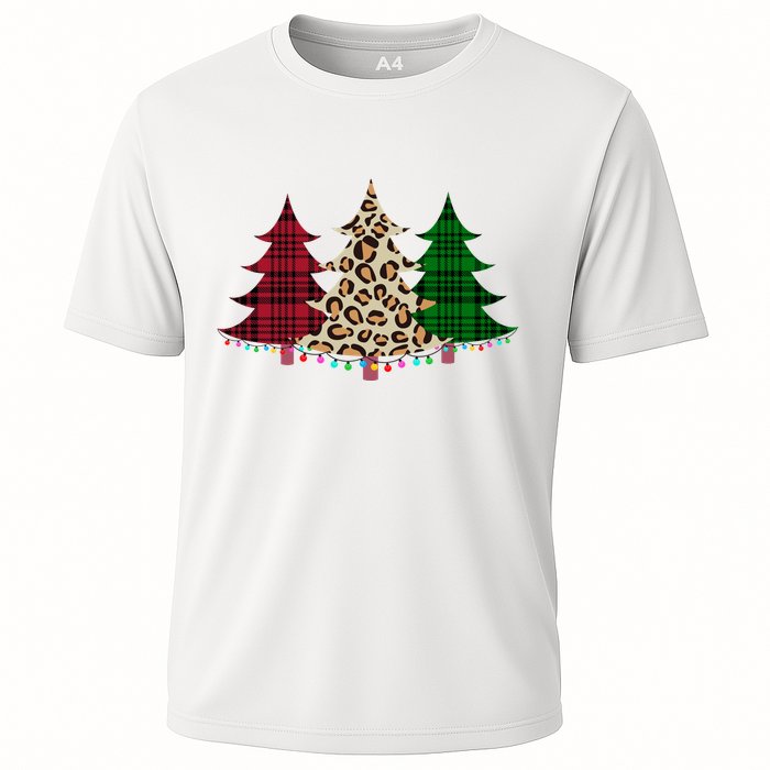 Christmas Tree Cheetah Plaid Cooling Performance Crew T-Shirt