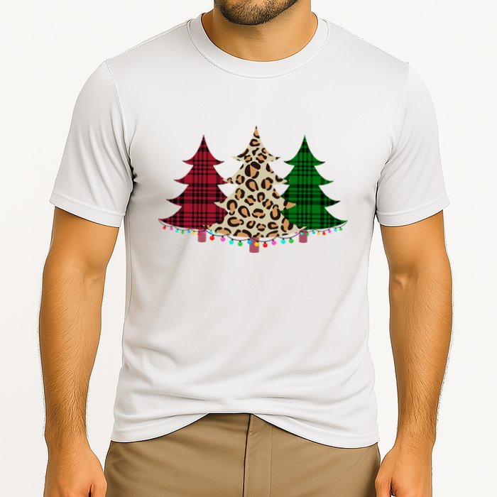 Christmas Tree Cheetah Plaid Cooling Performance Crew T-Shirt