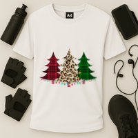 Christmas Tree Cheetah Plaid Cooling Performance Crew T-Shirt