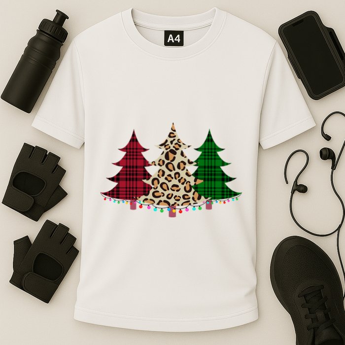 Christmas Tree Cheetah Plaid Cooling Performance Crew T-Shirt