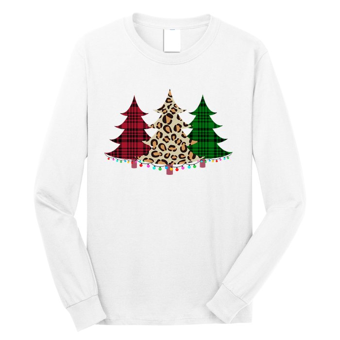 Christmas Tree Cheetah Plaid Long Sleeve Shirt