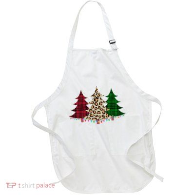 Christmas Tree Cheetah Plaid Full-Length Apron With Pockets