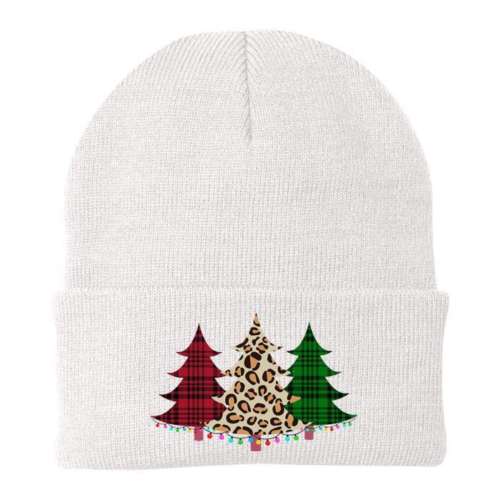 Christmas Tree Cheetah Plaid Knit Cap Winter Beanie