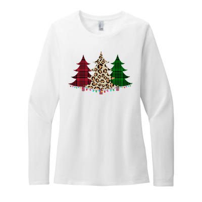 Christmas Tree Cheetah Plaid Womens CVC Long Sleeve Shirt