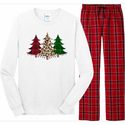 Christmas Tree Cheetah Plaid Long Sleeve Pajama Set